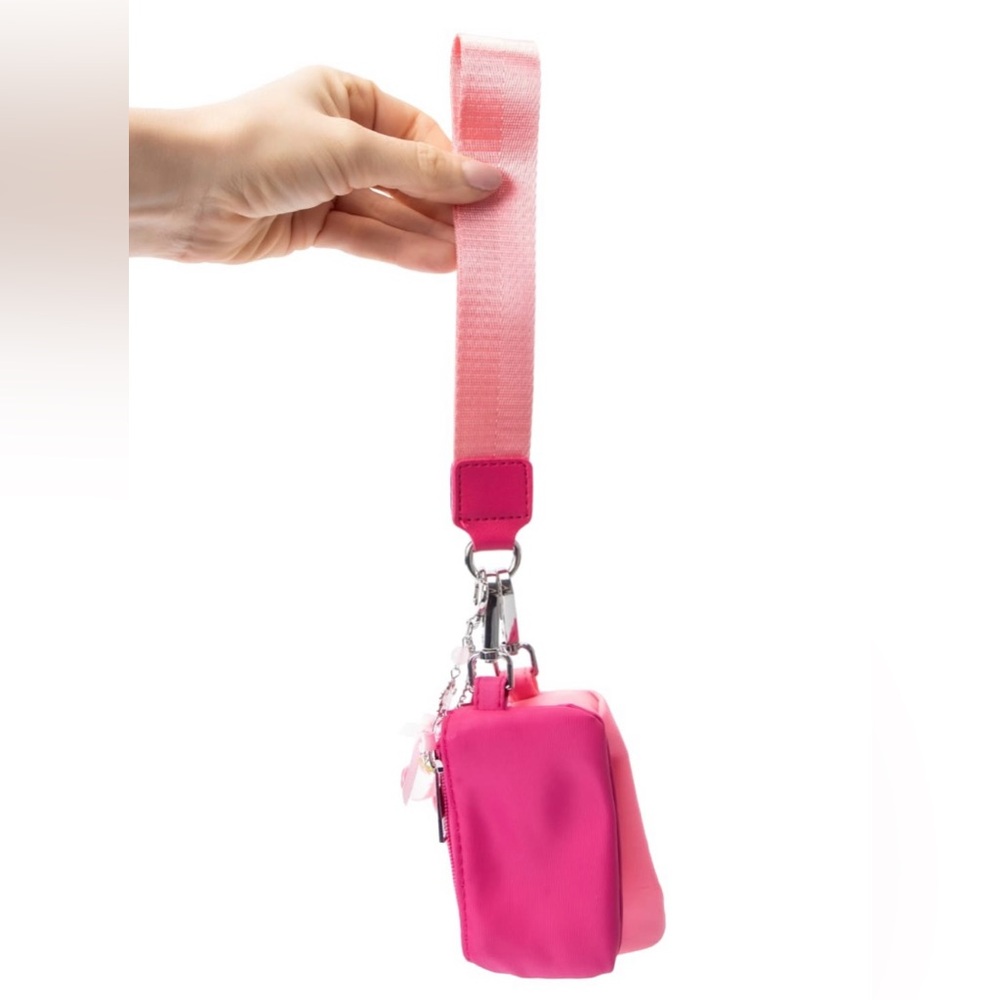 Double Purse Wristlet Keychain with Gummy Bear, Peach, Silver Heart, Bag Charm - Picture 7 of 12
